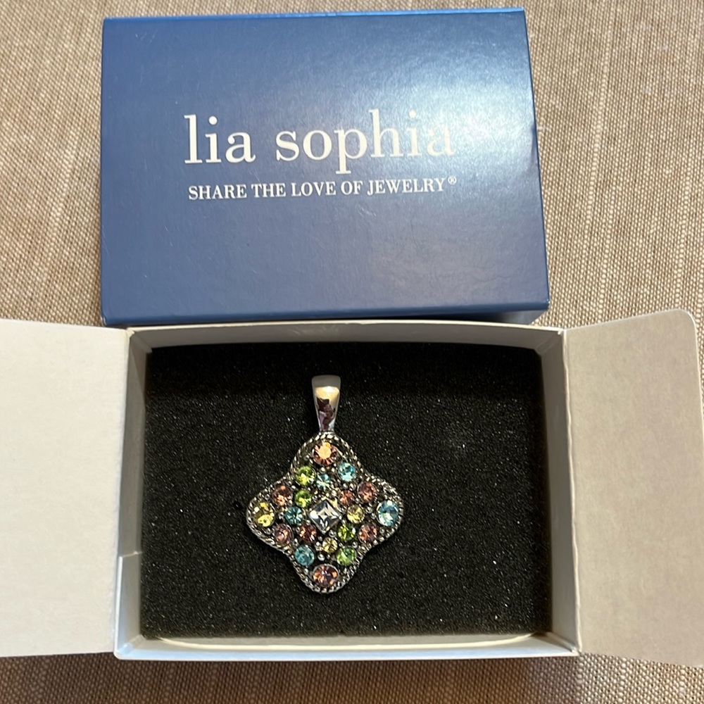 Brand new in box Lia Sophia “jukebox”•multi-colored slide pendant